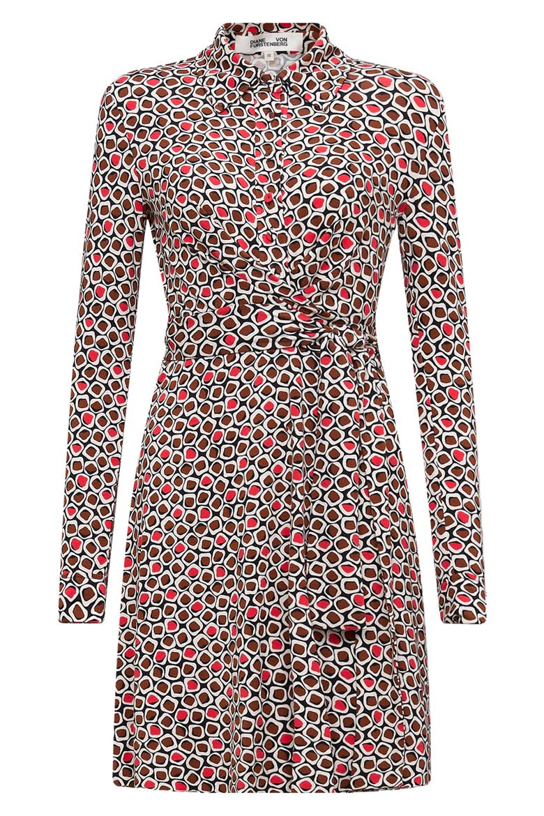 Didi Geo Print Long Sleeve Wrap Shirtdress, Alternate, color, PEBBLES RED
