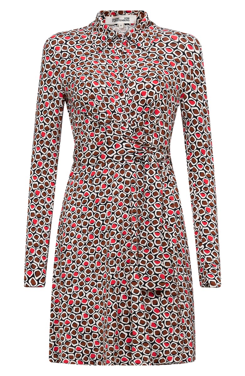 DVF Didi Geo Print Long Sleeve Wrap Shirtdress, Alternate, color, Pebbles Red