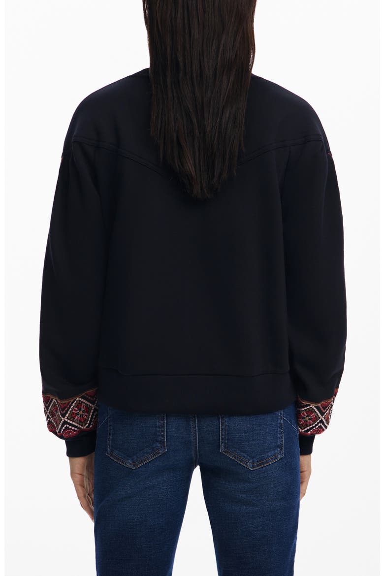 Embroidered Sleeve Sweatshirt, Alternate, color, BLACK