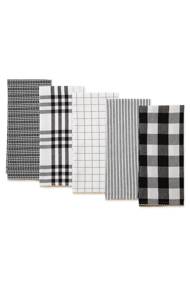 Black Farmhouse Woven Dishtowel Set/5, Alternate, color, Black