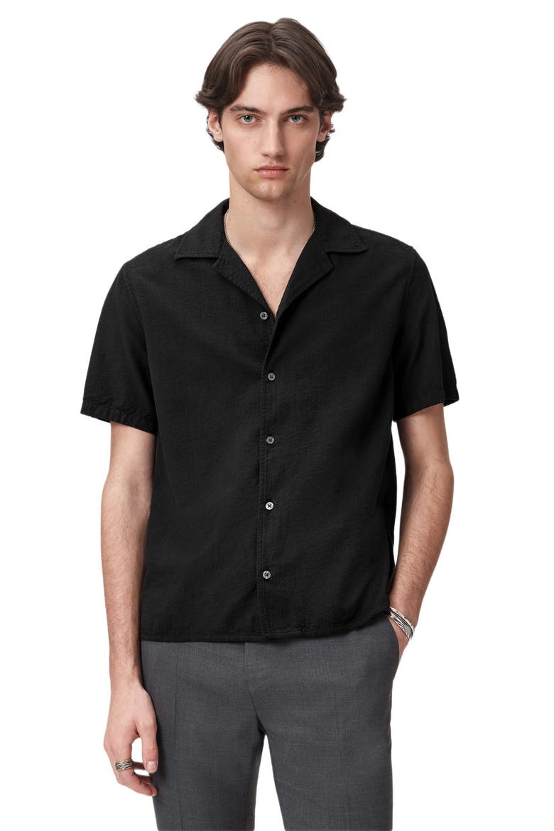 Cotton Seersucker Camp Shirt, Alternate, color, BLACK
