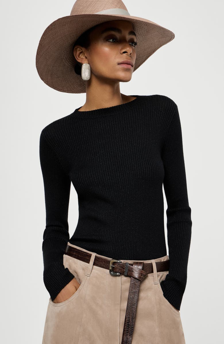 Brunello Cucinelli Cashmere and silk Sparkling sweater, Alternate, color, Black