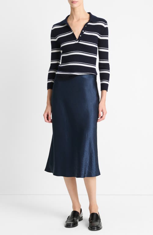Vince Stripe Mulberry Silk-blend Polo Top In Coastal/off White