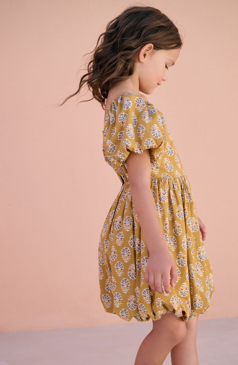 NEXT Kids' Floral Cotton Bubble Hem Cutout Dress, Alternate, color, Yellow