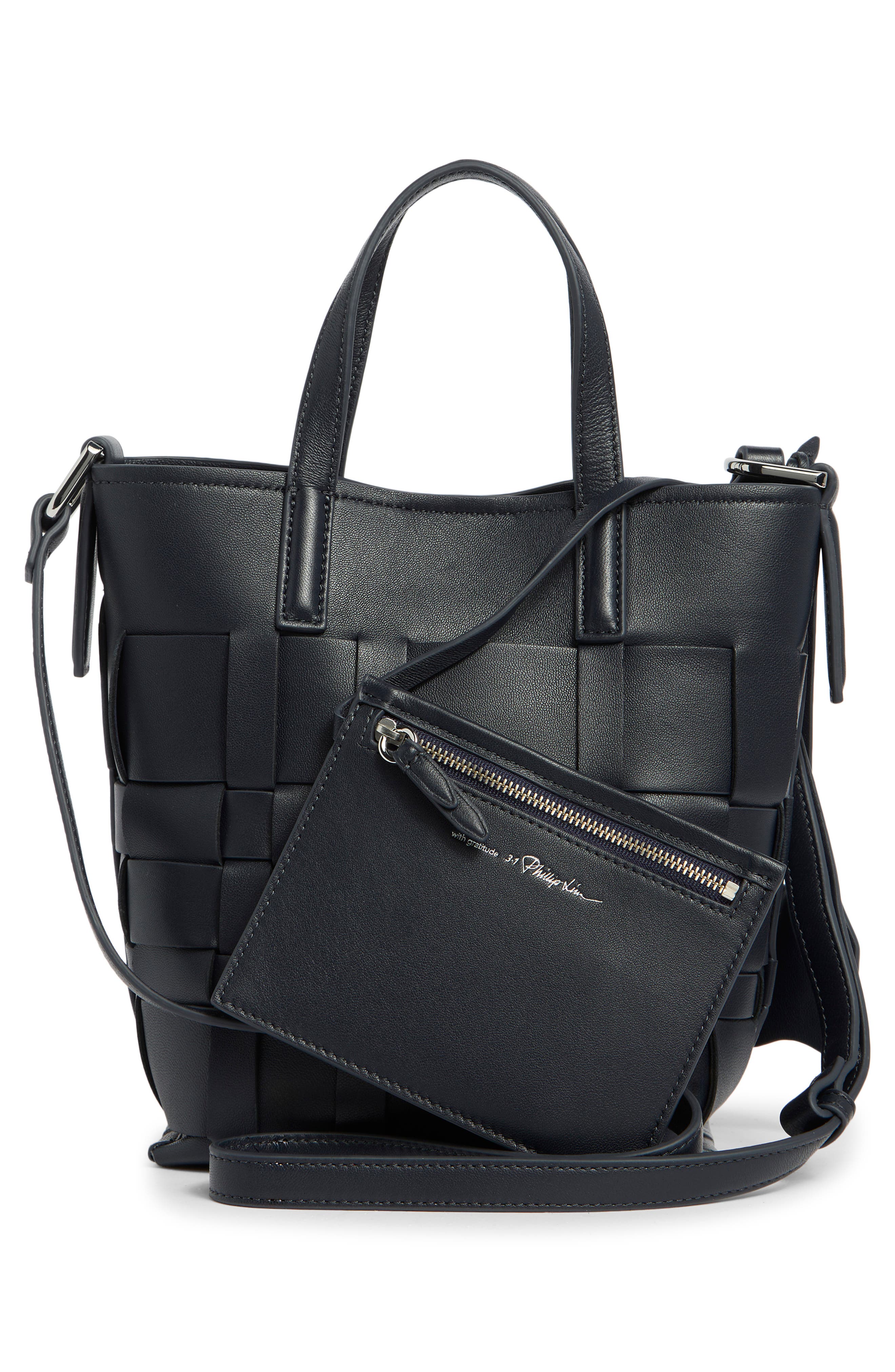 Odita Leather Lattice Bucket Bag, Alternate, color, INK