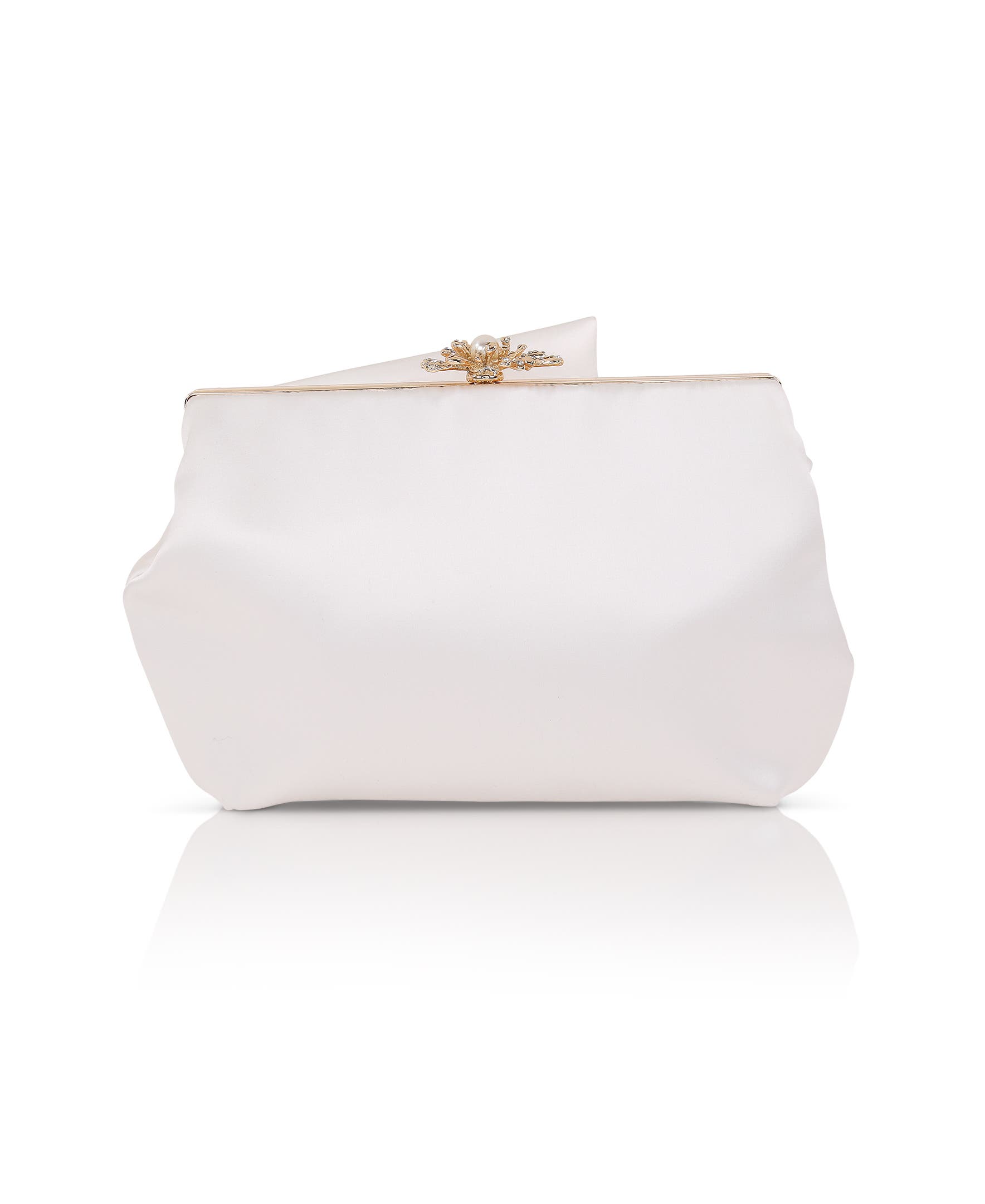 Caroline Satin Obi Pouch Clutch, Alternate, color, White