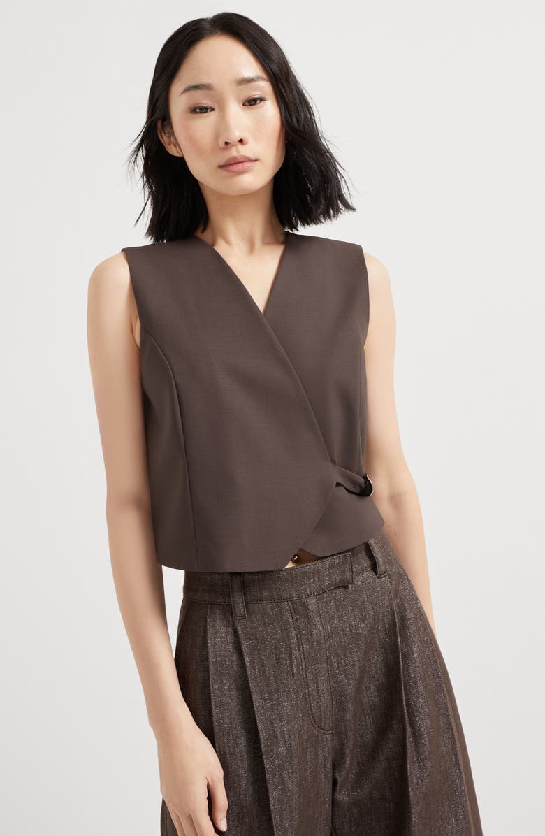 Brunello Cucinelli Tropical Luxury wool vest, Alternate, color, Cocoa