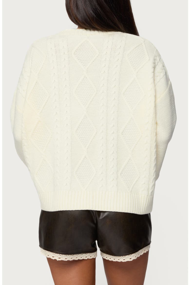 Oversize Crewneck Cable Stitch Sweater, Alternate, color, CREAM