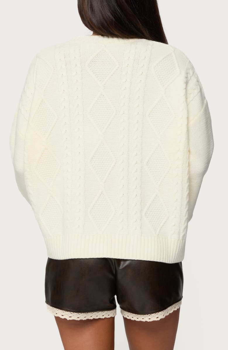 EDIKTED Oversize Crewneck Cable Stitch Sweater, Alternate, color, Cream