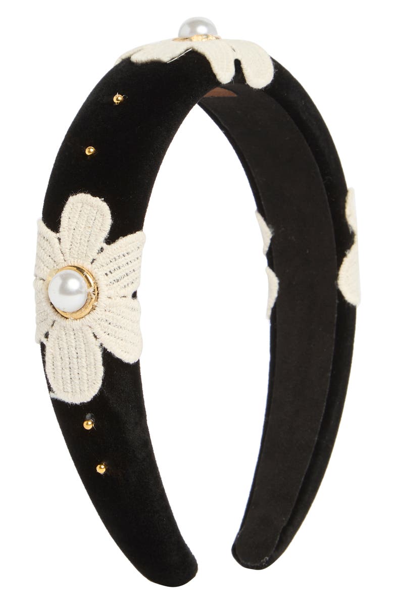 NATASHA Velvet Floral Headband, Main, color, Black Ivory