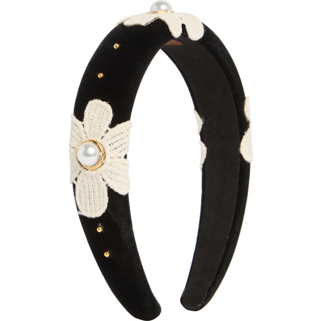 Natasha Velvet Floral Headband In White