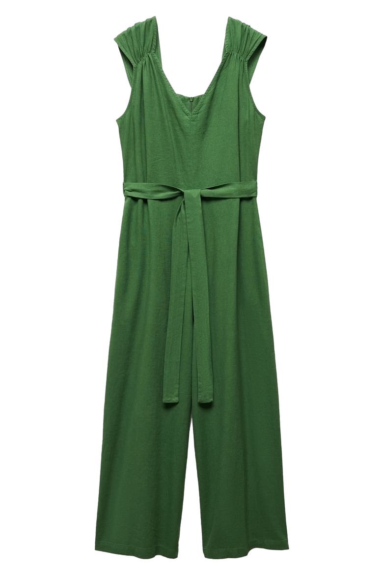 Belted Linen Blend Jumpsuit, Alternate, color, GREEN