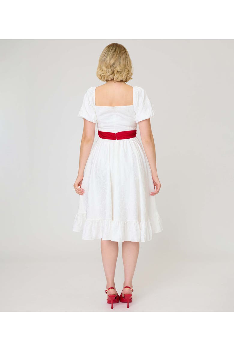 Ruffle Swing Dress, Alternate, color, White w/ Red Rose Belt
