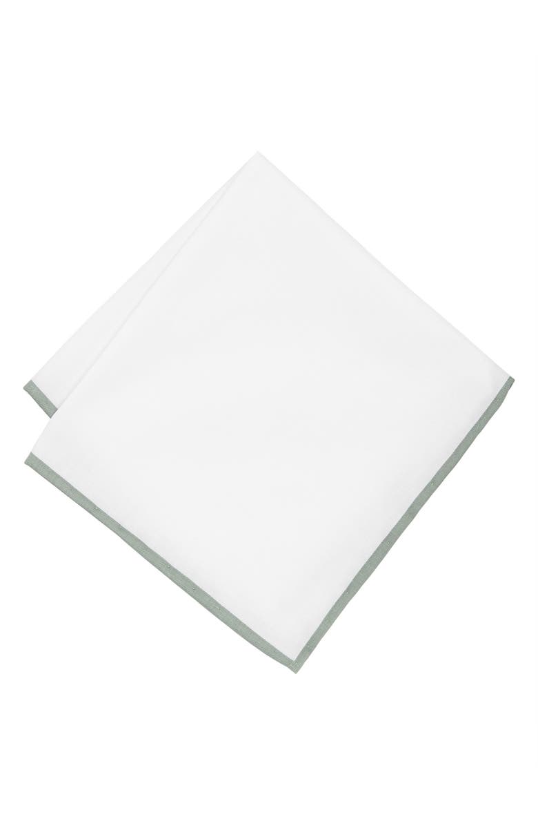 CONSTRUCT Pipe Trim Cotton Pocket Square, Main, color, White/ Ivy