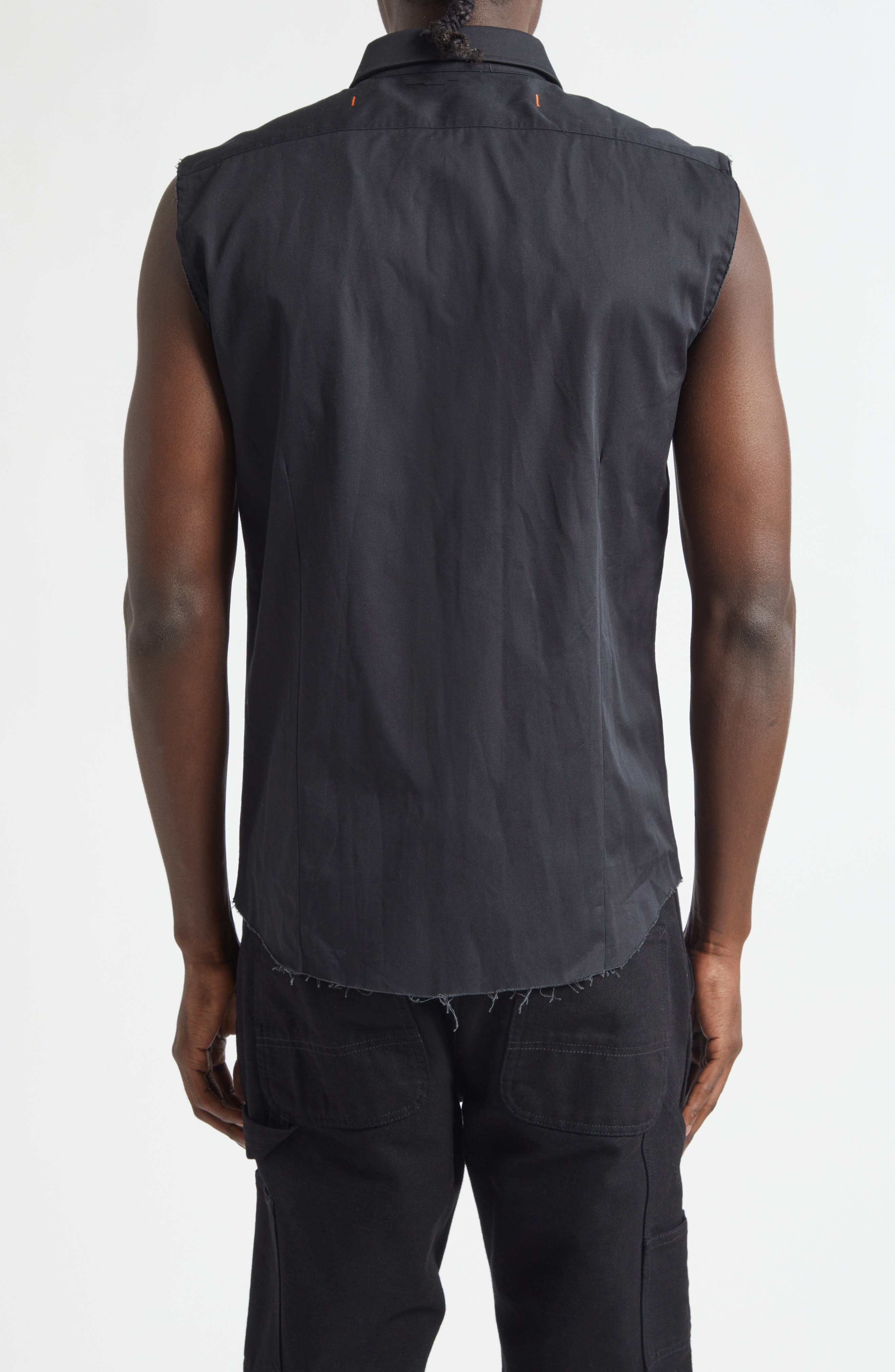 Stabb Taped Cutoff Sleeve Button-Up Shirt - image 2