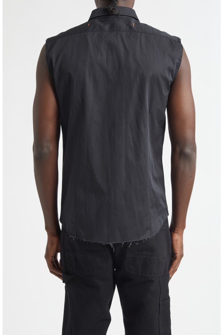 Stabb Taped Cutoff Sleeve Button-Up Shirt, Alternate, color, BLACK