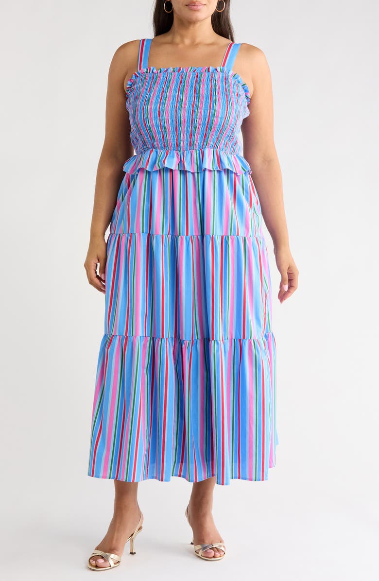 SUGARLIPS Jaimie Stripe Smocked Sleeveless Maxi Dress, Main, color, Pink-Blue-Grn