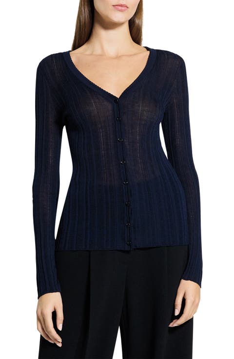 Novel Pointelle Rib Wool Blend Cardigan