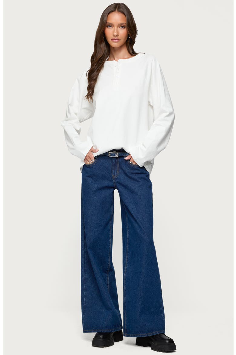 Cyrus Oversize Cotton Henley, Alternate, color, WHITE