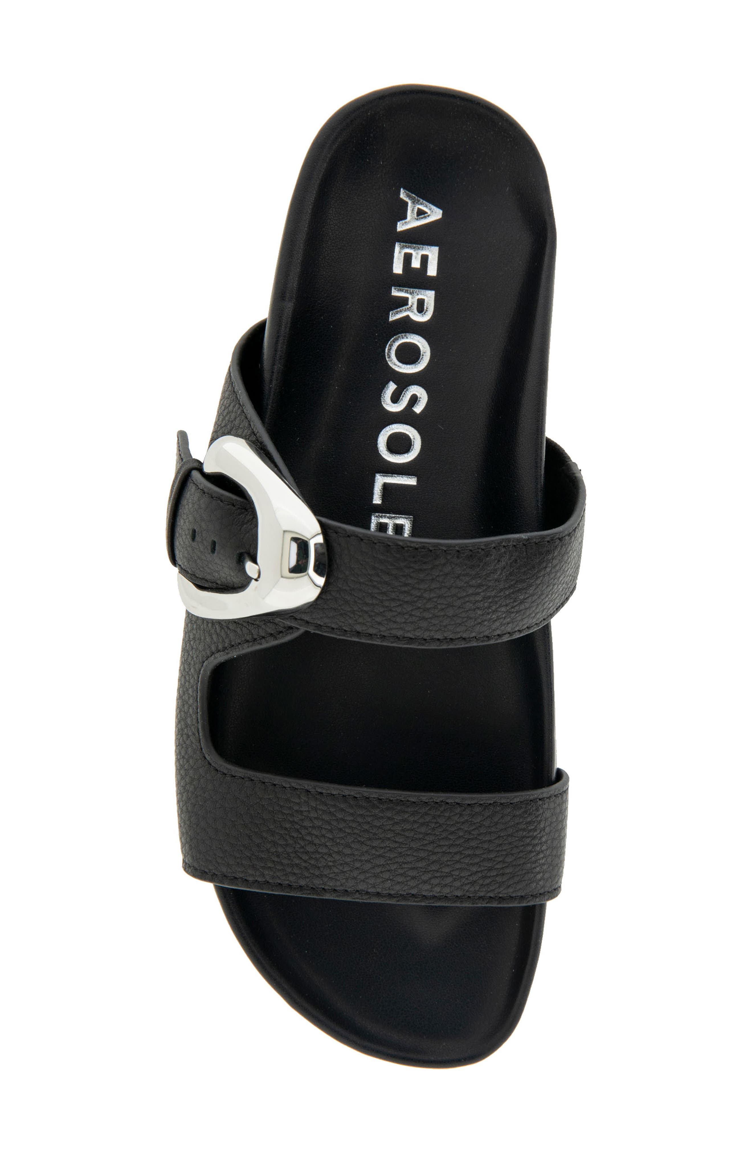 Aerosoles Lemon Flatform Slide Sandal, Alternate, color, Black Pebbled Leather