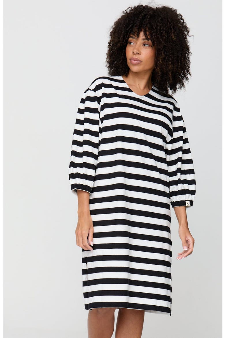Organic Cotton Rosa Bold Stripe Print Midi Dress, Alternate, color, Black
