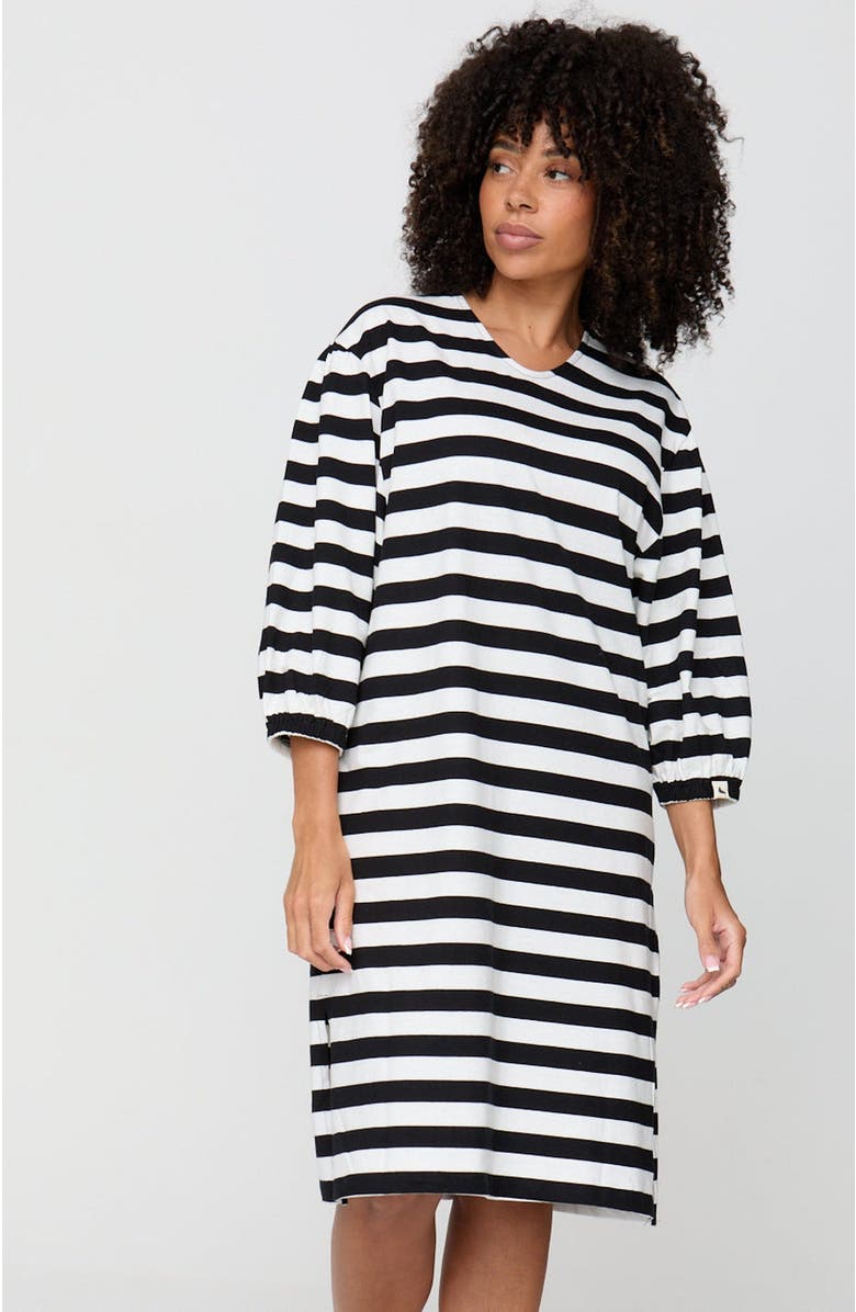 Turtledove London Organic Cotton Rosa Bold Stripe Print Midi Dress, Alternate, color, Black