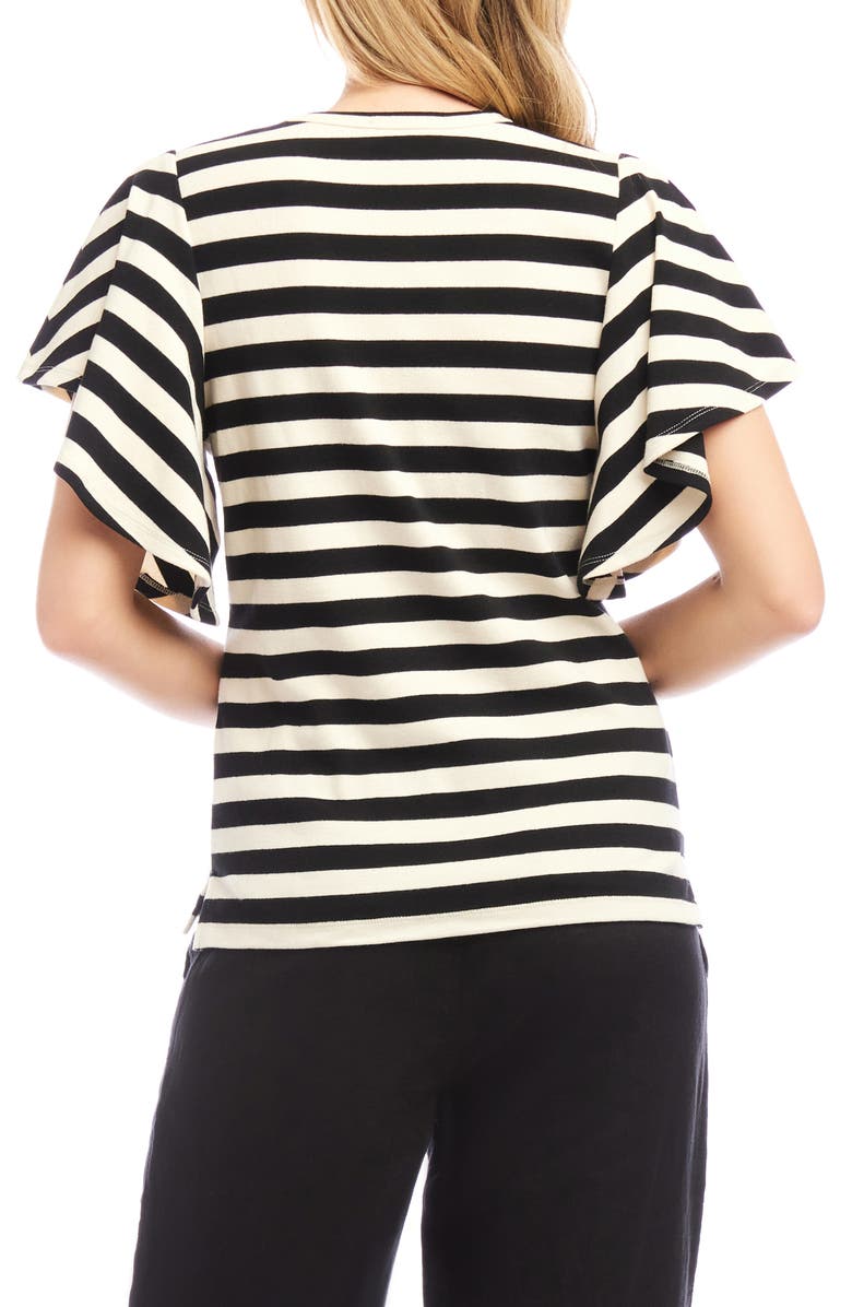 Karen Kane Stripe Flutter Sleeve Stretch Cotton Top, Alternate, color, Black/ Cream