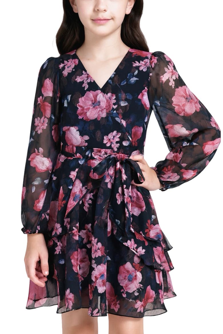 Kids' Rose Metallic Long Sleeve Party Dress, Alternate, color, BLACK MULTI