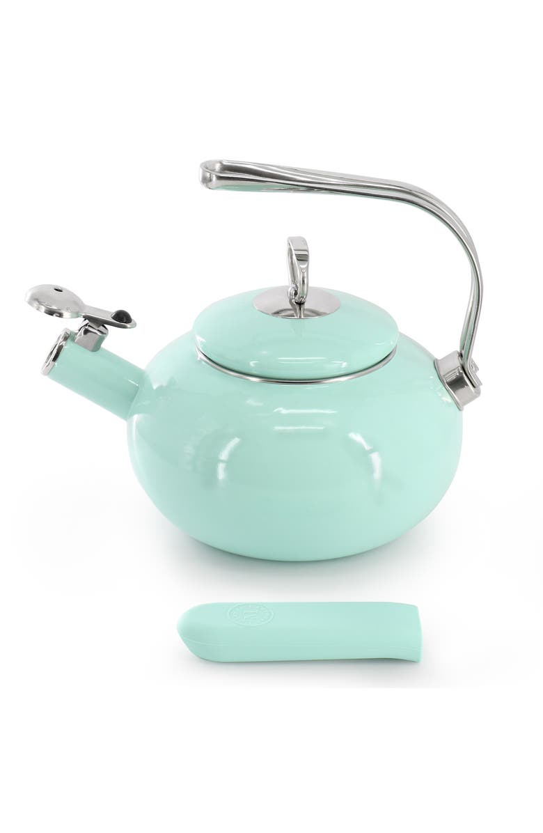 MARTHA STEWART 1.5 Quart Enamel on Steel Tea Kettle, Alternate, color, Martha Blue