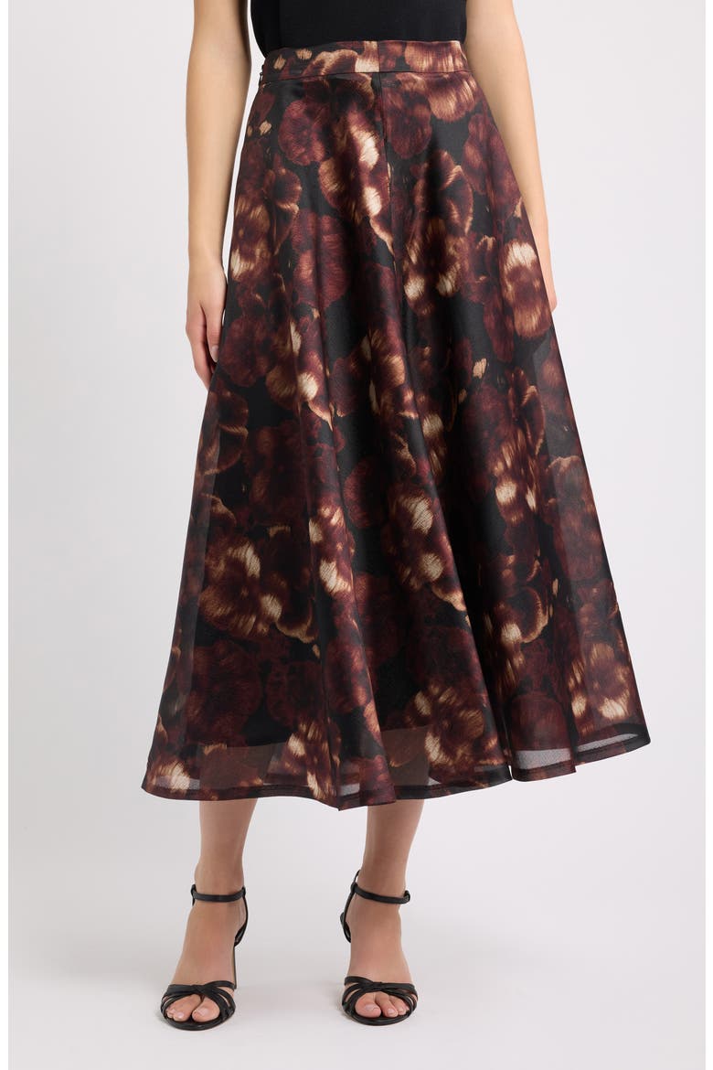 Full Circle Midi Skirt, Main, color, BLACK/ BAROLO MULTI