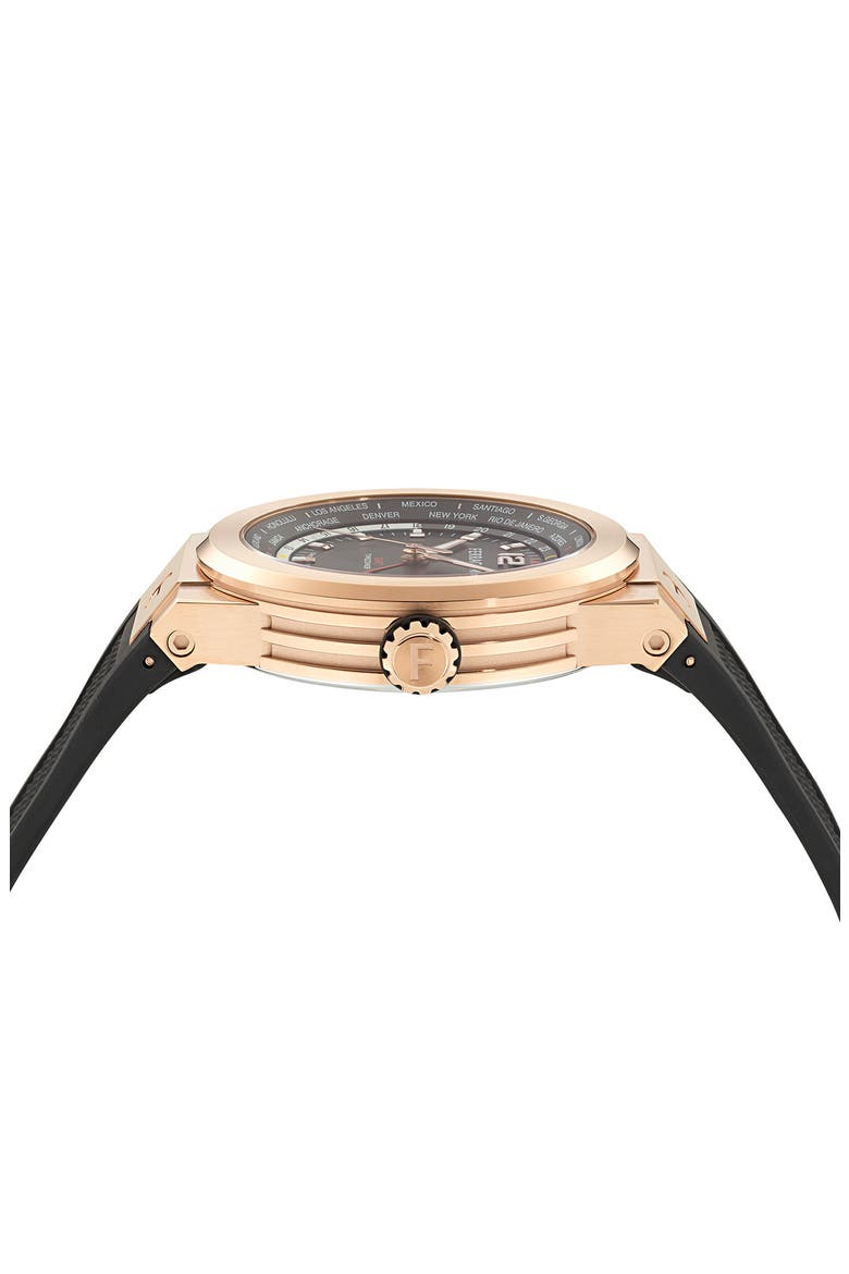 F-80 GMT Worldtime Silicone Strap Watch, 43mm, Alternate, color, IP ROSE GOLD