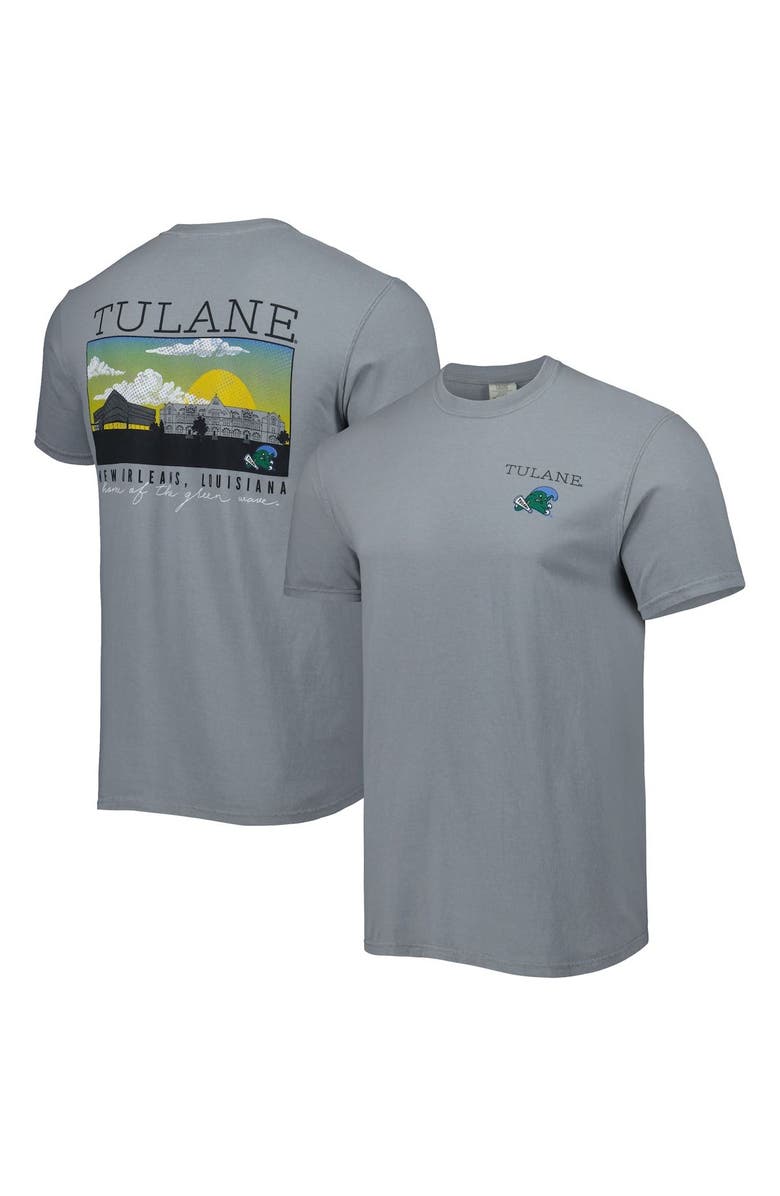 IMAGE ONE Men's Gray Tulane Green Wave Campus Scenery Comfort Color T-Shirt, Main, color, 