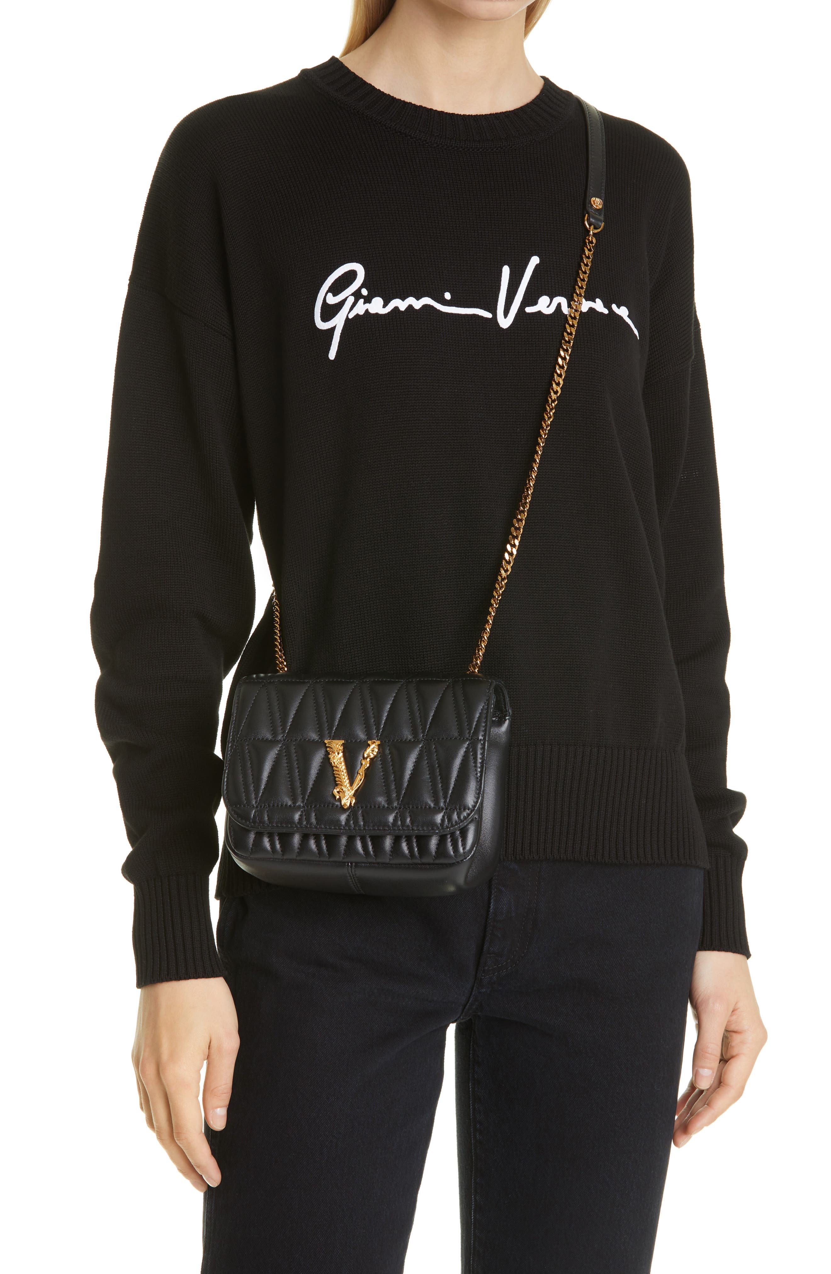 Versace Virtus Quilted Evening Bag, Alternate, color, 