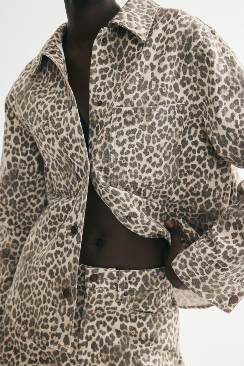 Cotton Denim Overshirt, Main, color, Light beige/leopard print