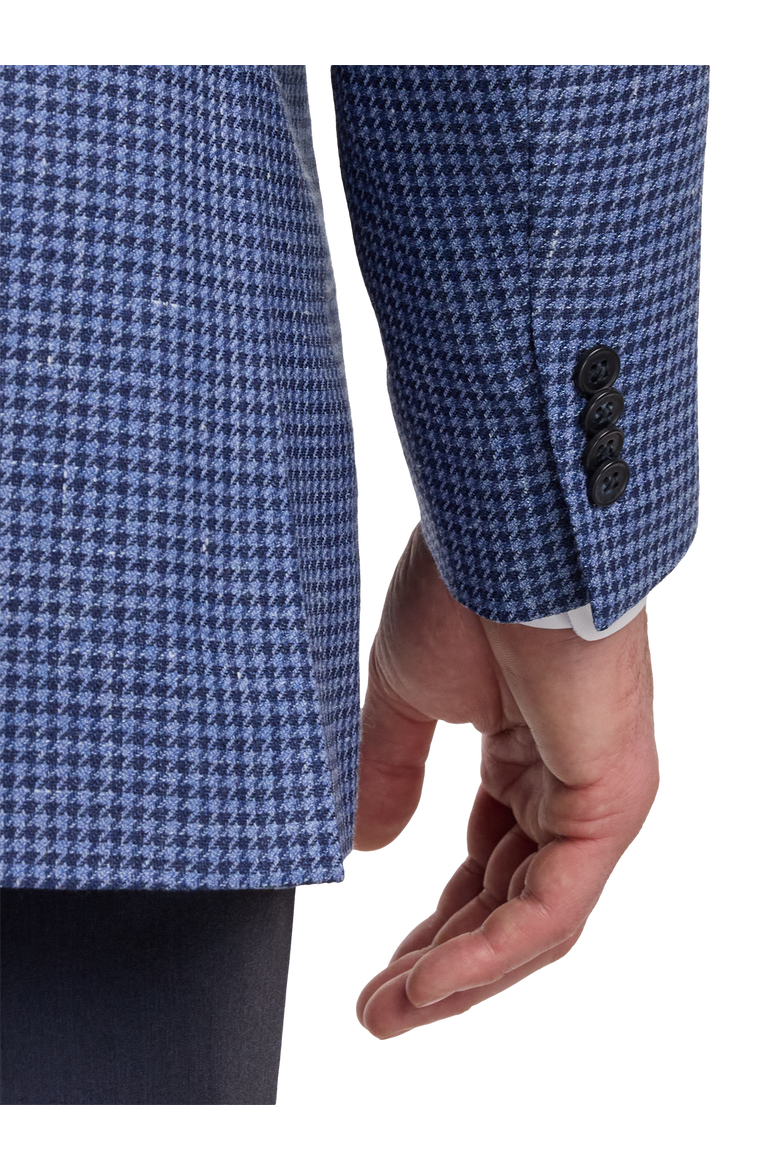 Wool Blend Houndstooth Double Breasted Peak Lapel Sport Coat, Alternate, color, Blue Houndstooth