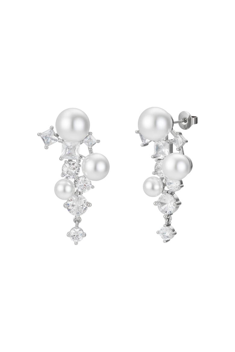 Alexandra Pearl and Crystal Drop Earrings, Main, color, Silver