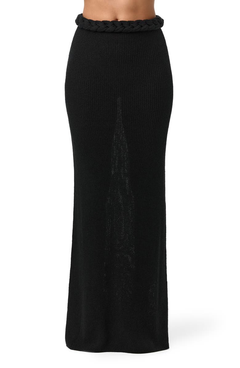 Naked Wardrobe Braided Waist Maxi Sweater Skirt, Main, color, Black