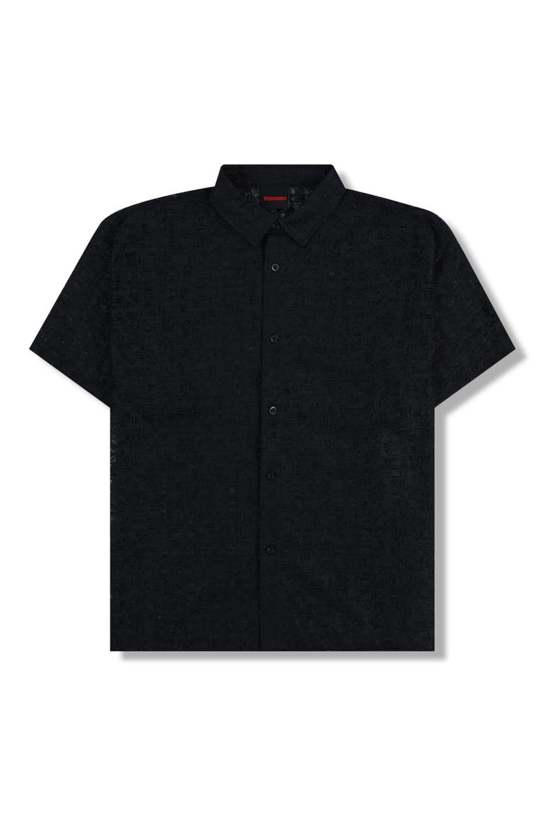 Lace Short Sleeve Button-Up Shirt, Alternate, color, BLACK