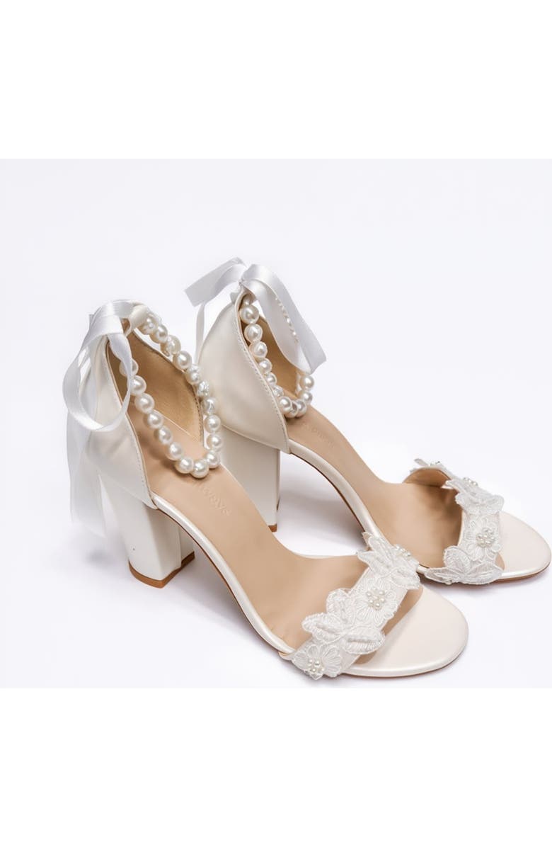 Forever & Always Shoes Elvian Floral Block Heel Bridal Sandal, Alternate, color, Ivory