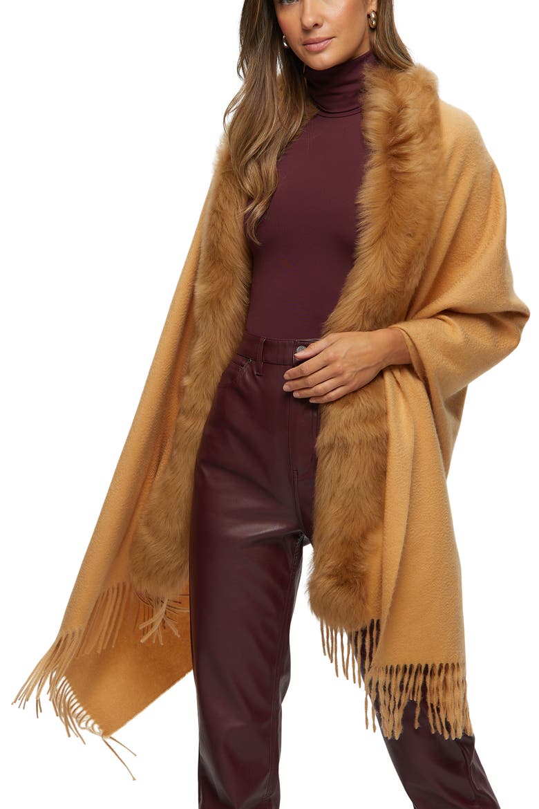 Cashmere Stole With Trim, Alternate, color, LIGHT CAMEL