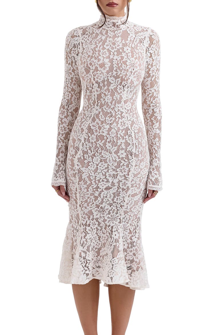Sophia Long Sleeve Lace Midi Dress, Alternate, color, IVORY