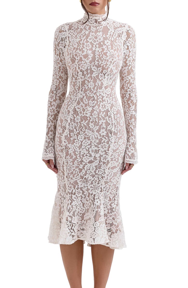 HOUSE OF CB Sophia Long Sleeve Lace Midi Dress, Alternate, color, Ivory