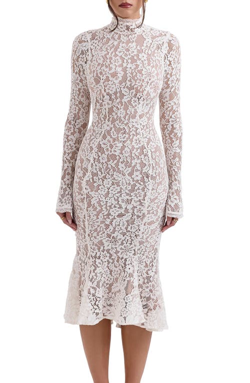 House Of Cb Sophia Long Sleeve Lace Midi Dress In Ivory
