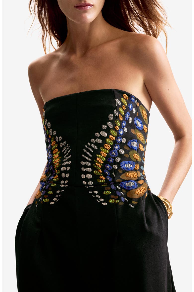 Mixed Media Strapless Jumpsuit, Alternate, color, BLACK