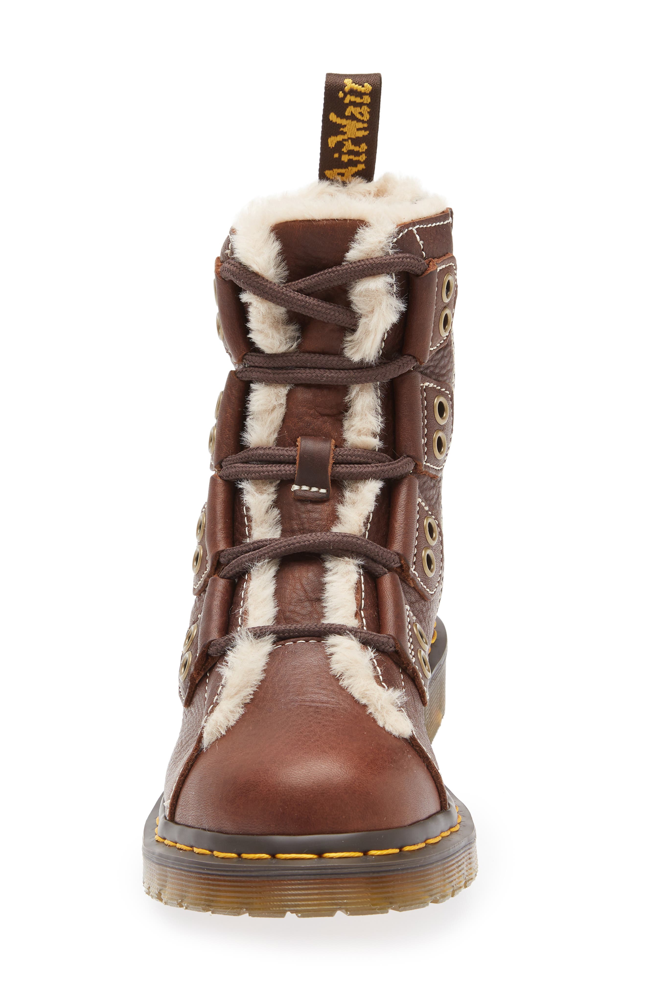 Dr. Martens 1460 Faux Fur Lined Lace-to-Toe Boot, Alternate, color, Dark Brown