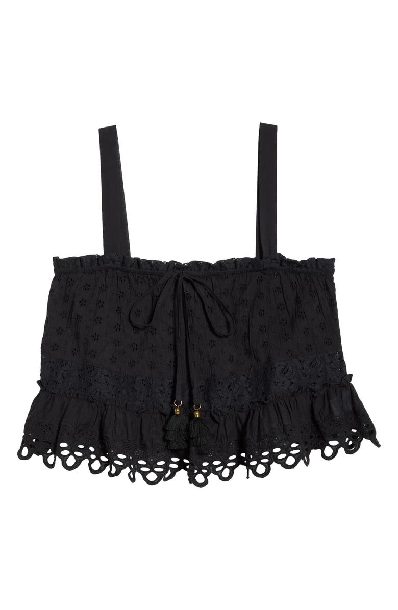 Ramy Brook Amina Tiered Cotton Eyelet Cover-Up Shirt, Alternate, color, Black