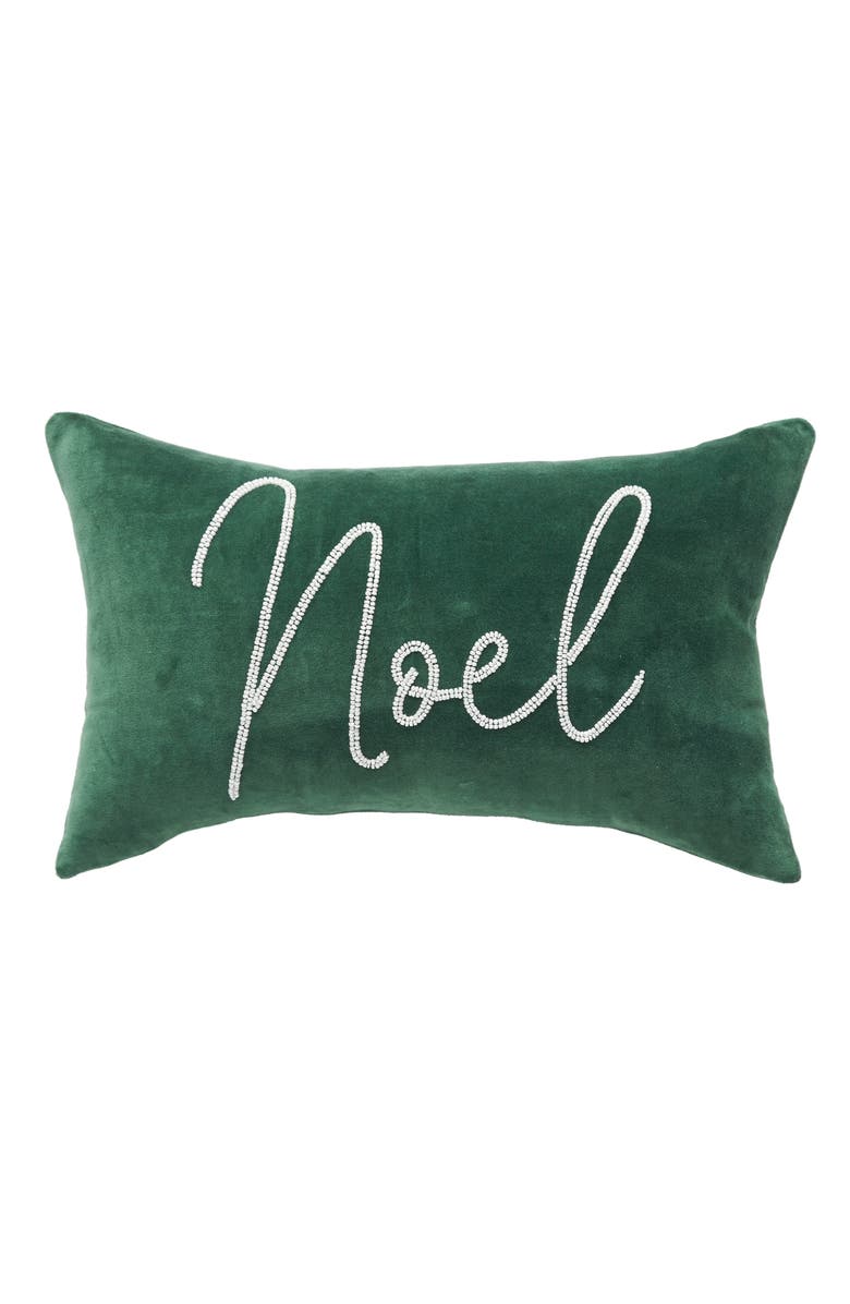 carol & frank "Noel" Green Velvet Beaded 100% Cotton Mini Christmas Accent Pillow, Main, color, Green