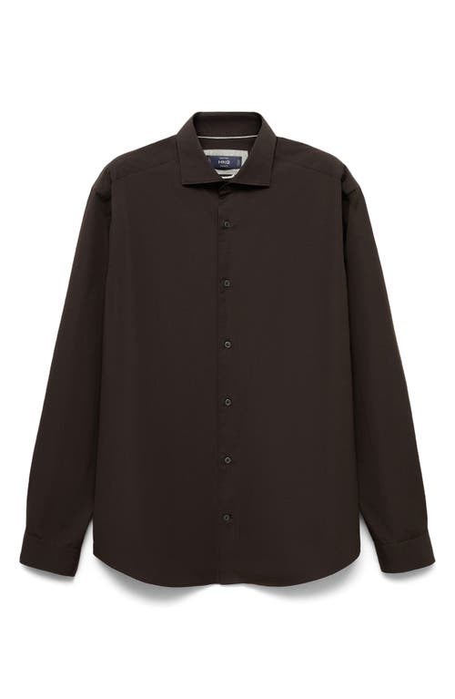 Mango Regular Fit Solid Cotton Button-up Shirt In Chocolate