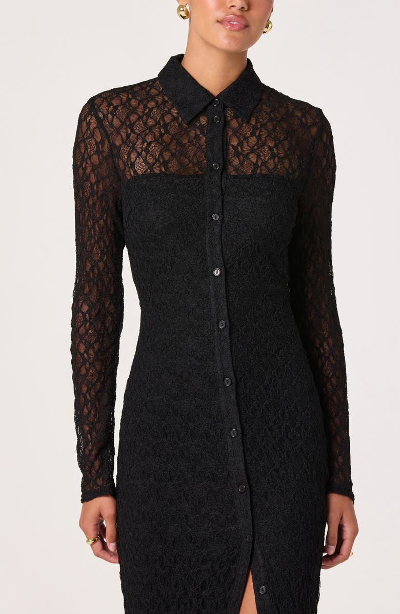 ASTR the Label Collared Long Sleeve Lace Shirtdress, Alternate, color, Black