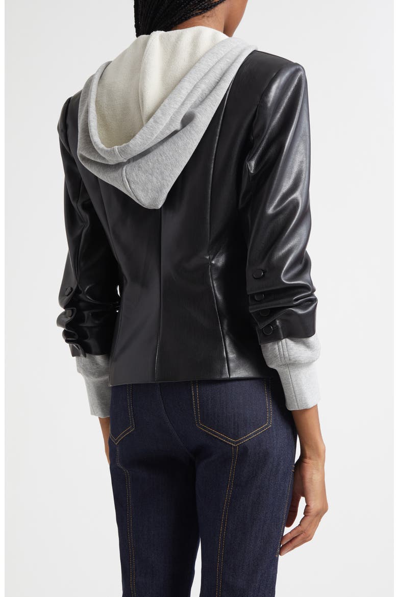 Khloe Hooded Faux Leather Jacket, Alternate, color, BLACK/HEATHER GREY